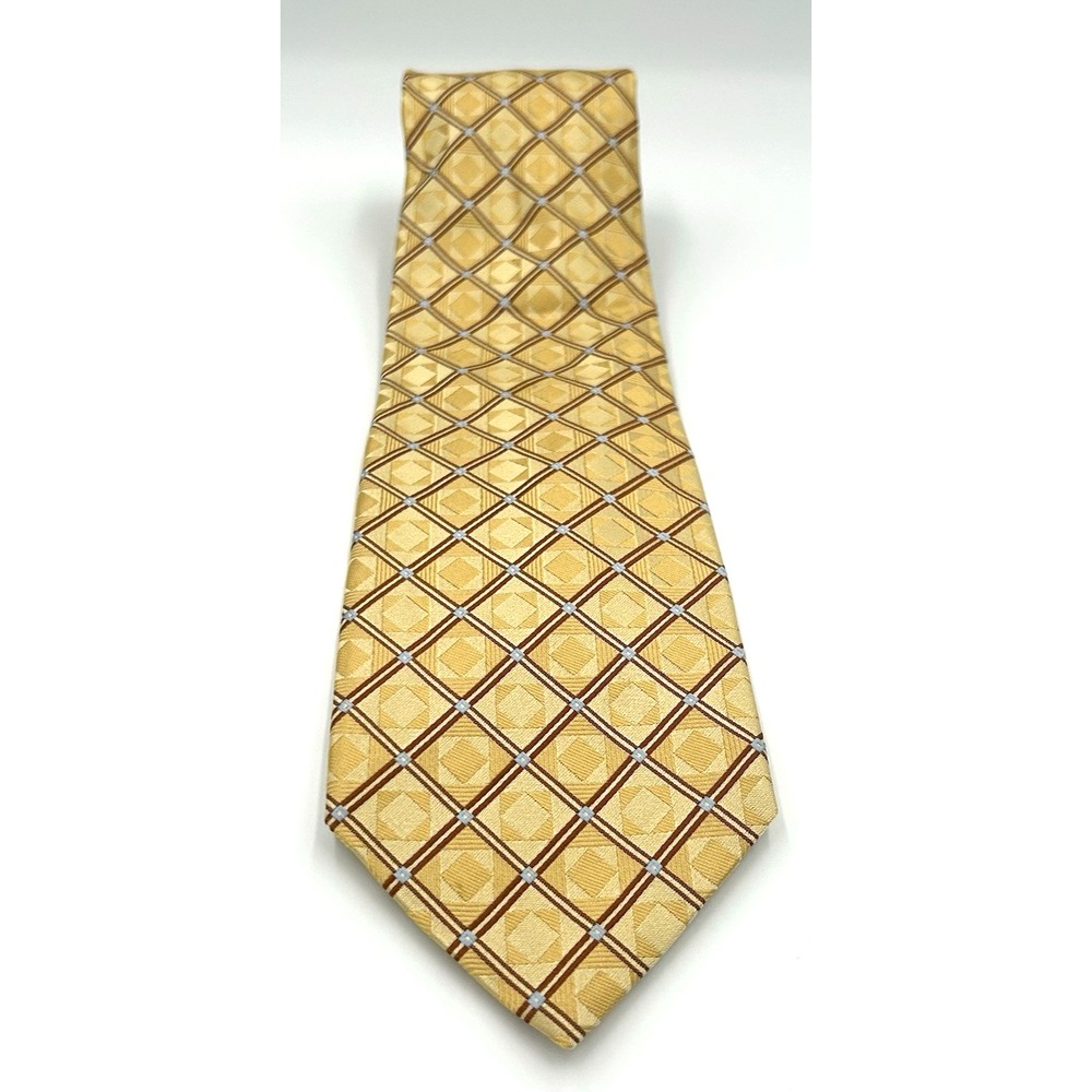 Ferrell Reed 100% Imported Silk Mens Neck Tie Gold Geometric 3.5 Width 60 Length